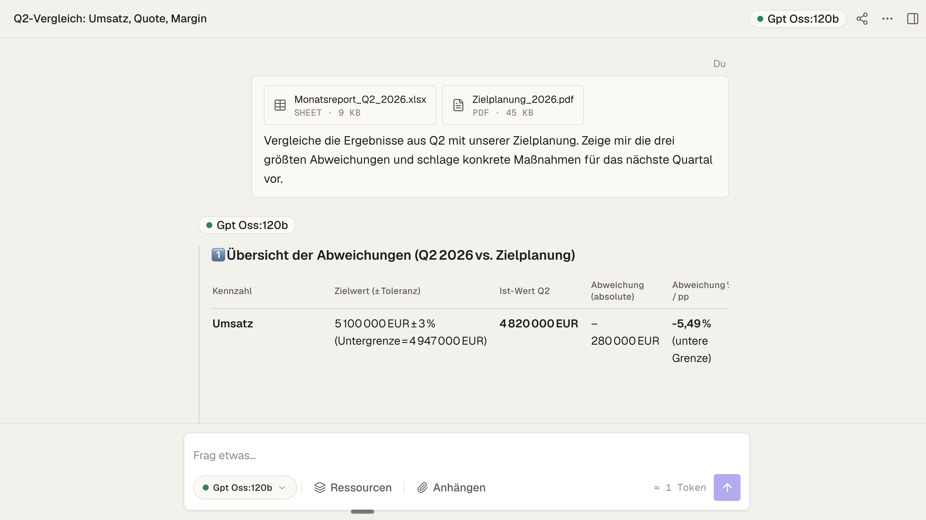 Chat-Aufgabe mit ausgewähltem lokalem KI-Modell in der AI Zentrale
